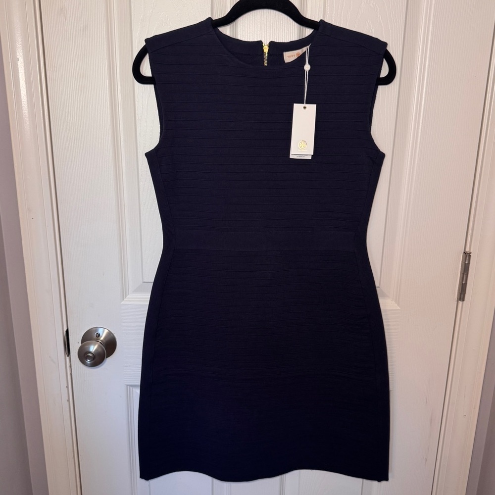 NWT Tory Burch Navy Blue Cotton Crewneck Dress